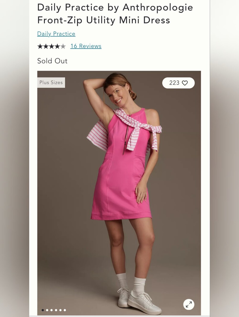 Daily Practice by Anthropologie Pink Front-Zip Utility Mini Dress